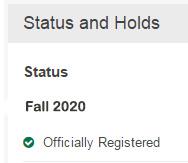 Status and Holds Fall 2020 - Officially Registered